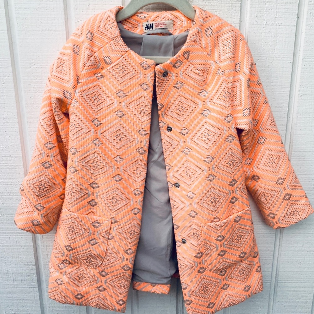 H&M Little Girls Jacket Hot Coral and Grey
